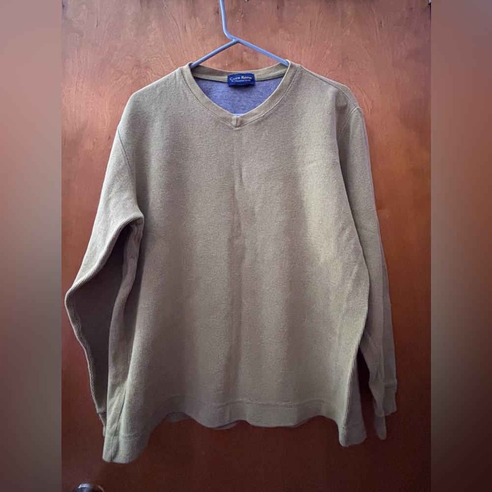Club Room by Charter Club Ribbed V Neck Sweater in olive size medium